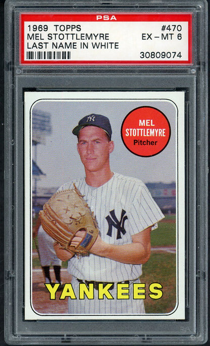 1969 Topps Baseball #470 Mel Stottlemyre Yankees PSA 6 EX-MT White Letter 563440