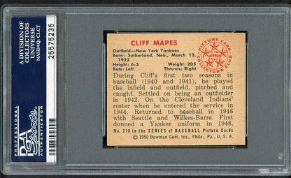 1950 Bowman Baseball #218 Cliff Mapes Yankees PSA 6 EX-MT 563454