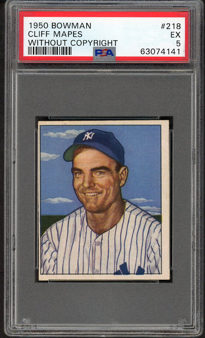 1950 Bowman Baseball #218 Cliff Mapes Yankees PSA 5 EX No Copyright 563455