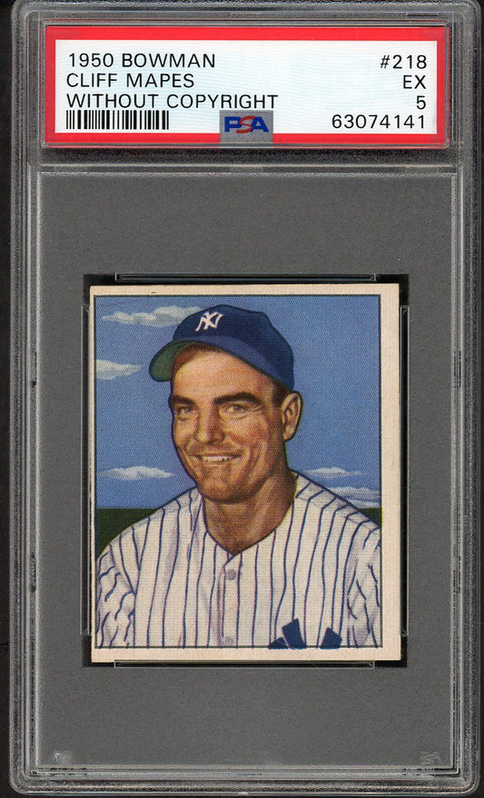 1950 Bowman Baseball #218 Cliff Mapes Yankees PSA 5 EX No Copyright 563455
