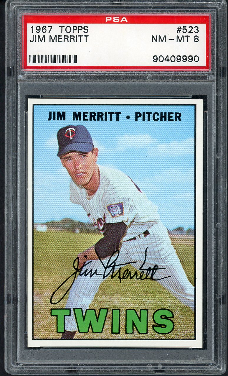 1967 Topps Baseball #523 Jim Merritt Twins PSA 8 NM/MT 563459