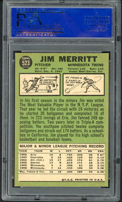 1967 Topps Baseball #523 Jim Merritt Twins PSA 8 NM/MT 563459