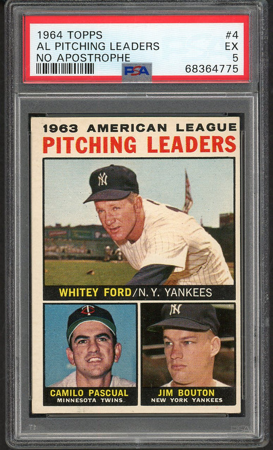 1964 Topps Baseball #004 A.L. Win Leaders Whitey Ford PSA 5 EX 563460