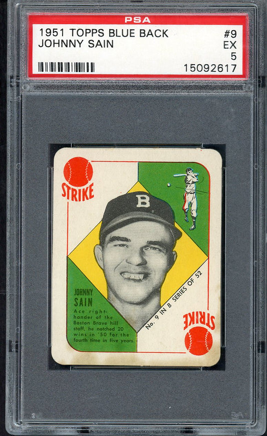1951 Topps Blue Backs #009 Johnny Sain Braves PSA 5 EX 563461