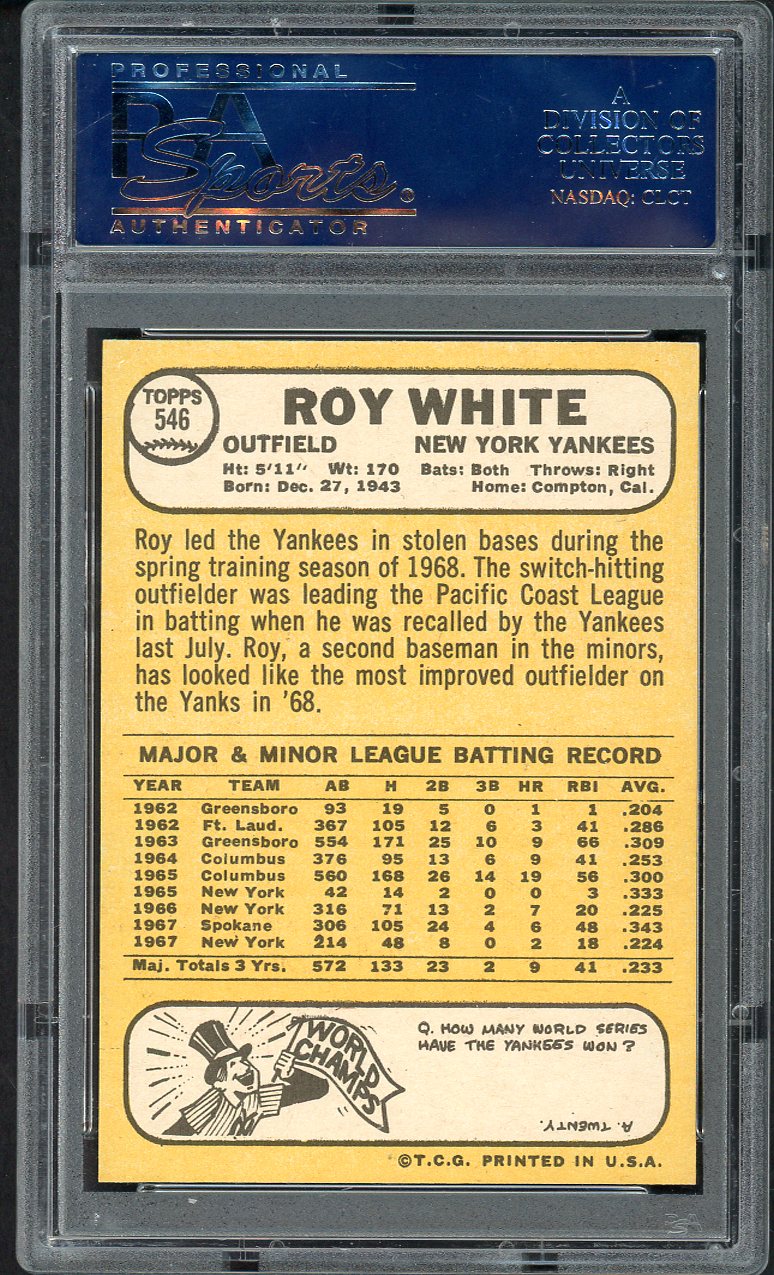 1968 Topps Baseball #546 Roy White Yankees PSA 8 NM/MT 563463