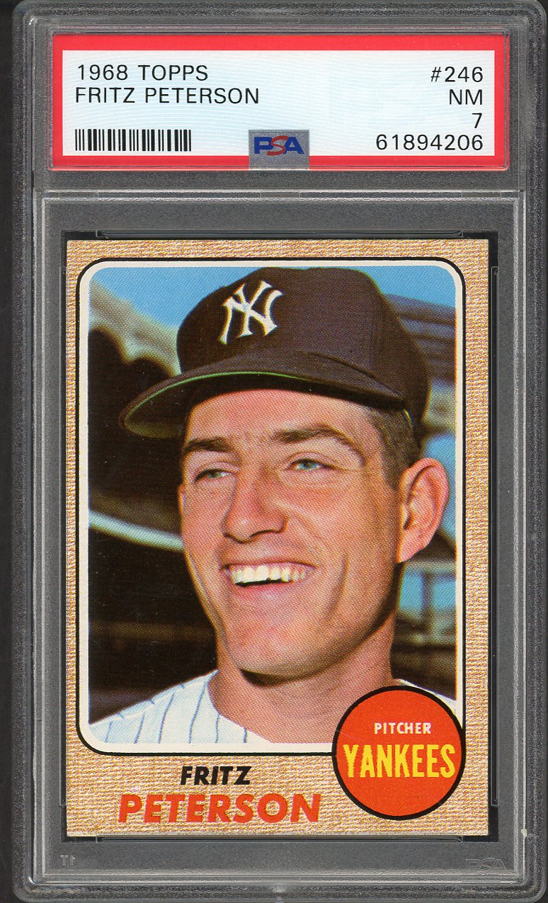 1968 Topps Baseball #246 Fritz Peterson Yankees PSA 7 NM 563467