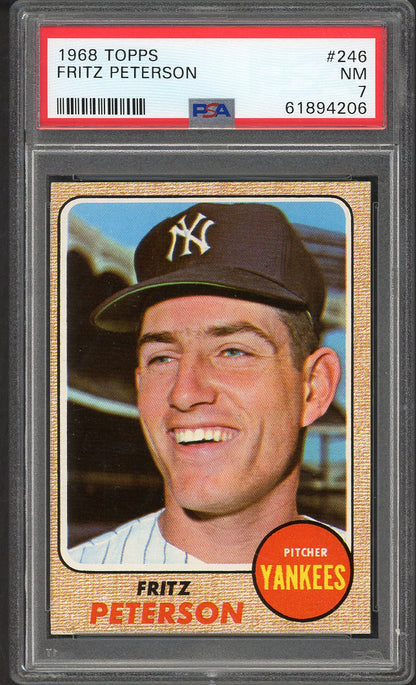 1968 Topps Baseball #246 Fritz Peterson Yankees PSA 7 NM 563467