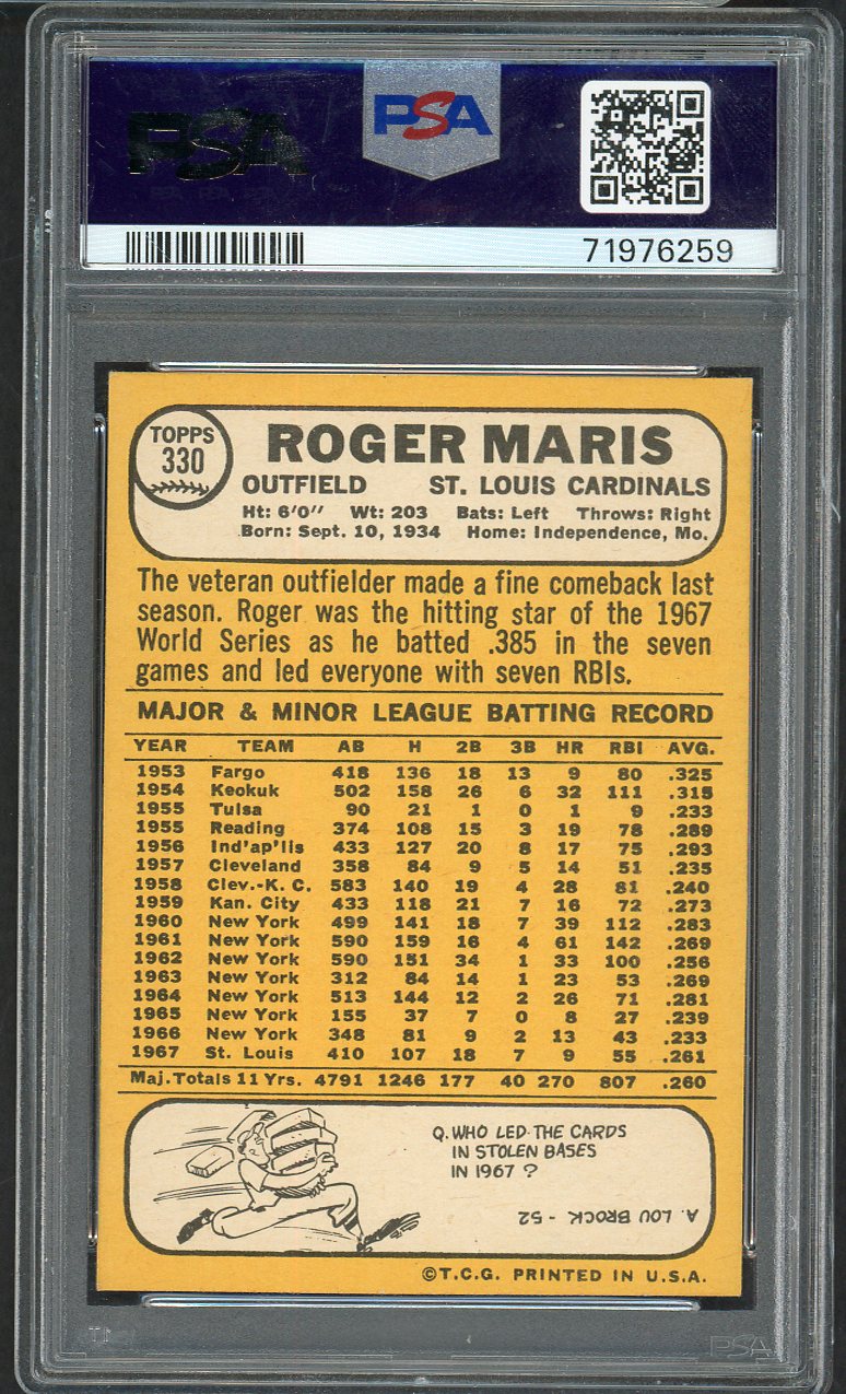 1968 Topps Baseball #330 Roger Maris Cardinals PSA 7 NM 563468