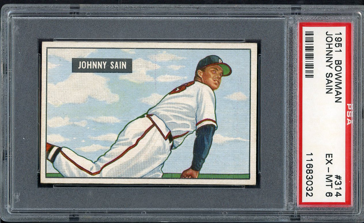 1951 Bowman Baseball #314 Johnny Sain Braves PSA 6 EX-MT 563469