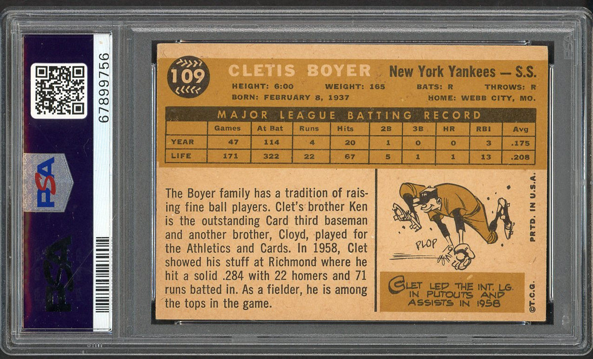 1960 Topps Baseball #109 Clete Boyer Yankees PSA 5 EX 563475