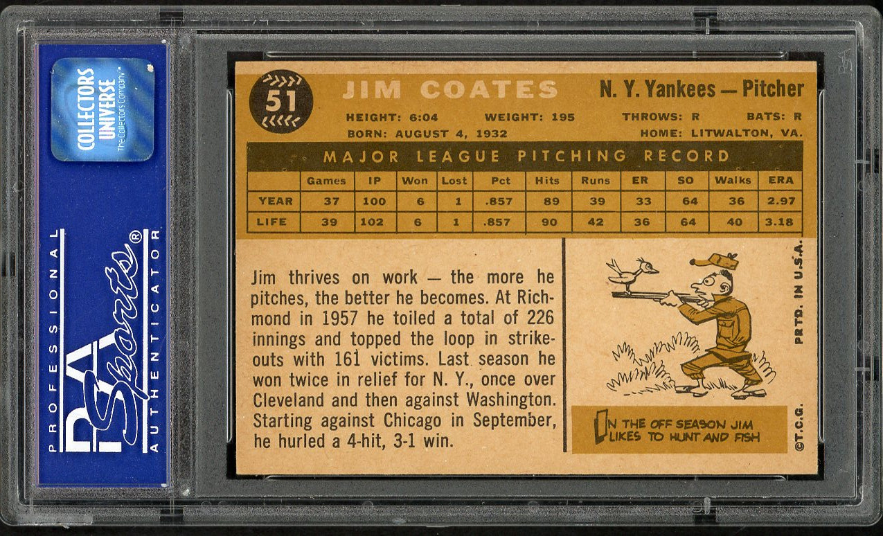1960 Topps Baseball # 51 Jim Coates Yankees PSA 7 NM 563479