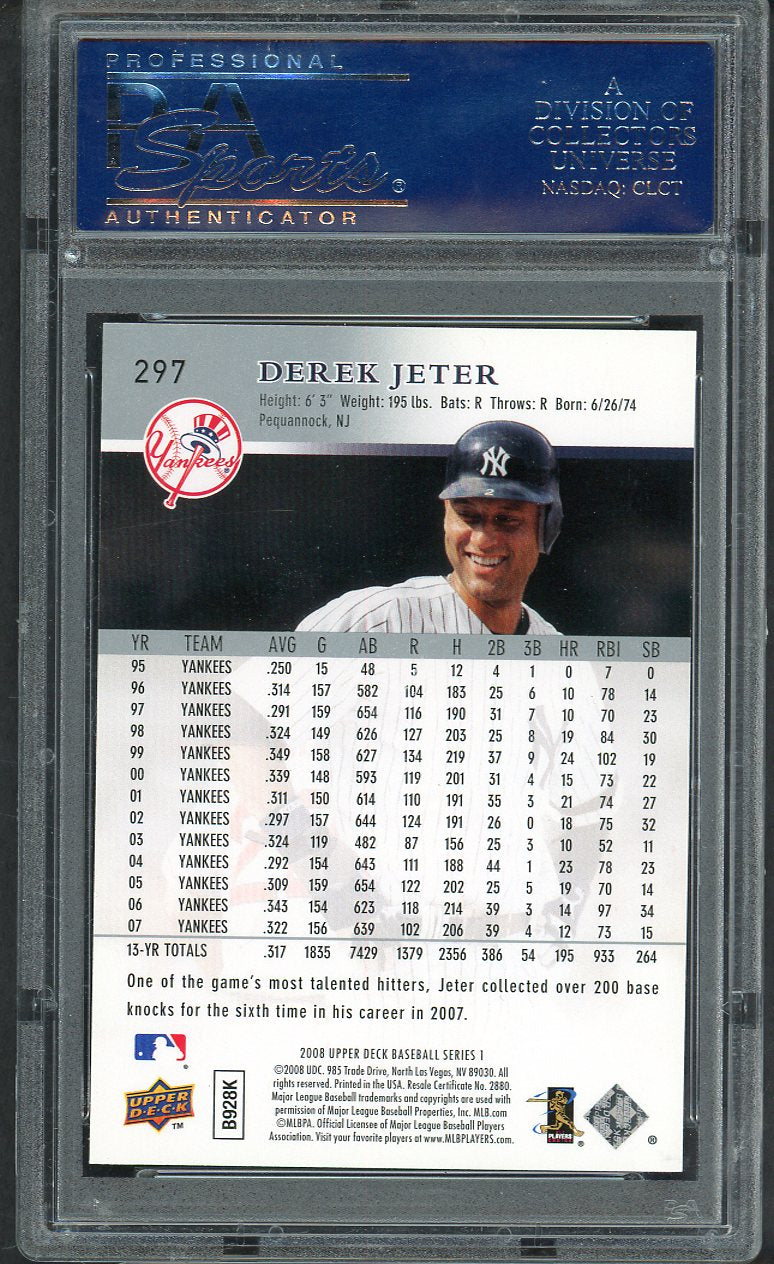 2008 Upper Deck #297 Derek Jeter Yankees PSA 10 GEM MINT 563490