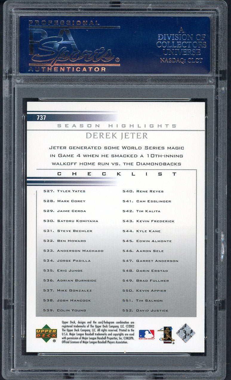 2002 Upper Deck #737 Derek Jeter Yankees PSA 10 GEM MINT 563491