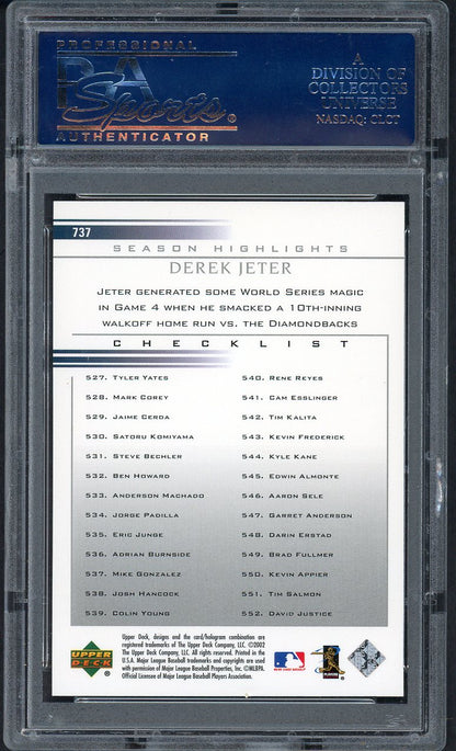 2002 Upper Deck #737 Derek Jeter Yankees PSA 10 GEM MINT 563491