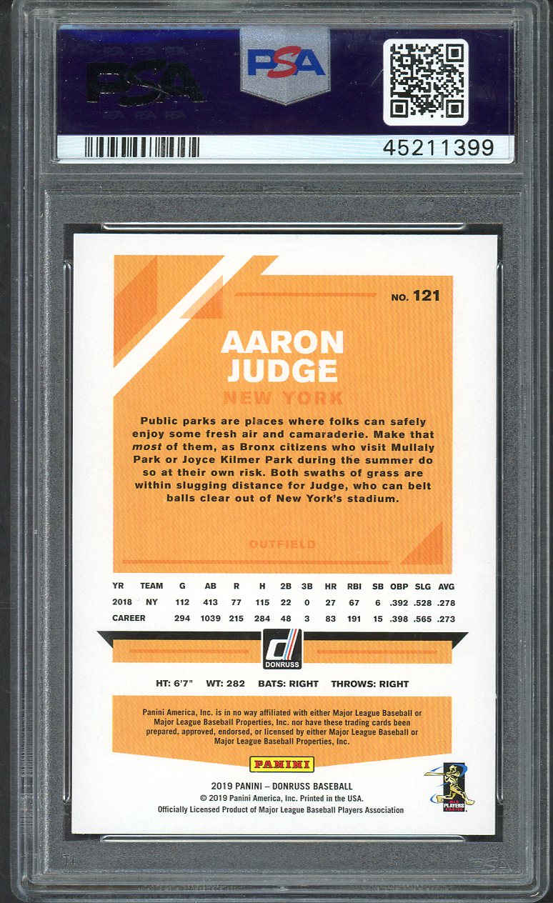 2019 Panini Donruss #121 Aaron Judge Yankees PSA 9 MINT Front 563497