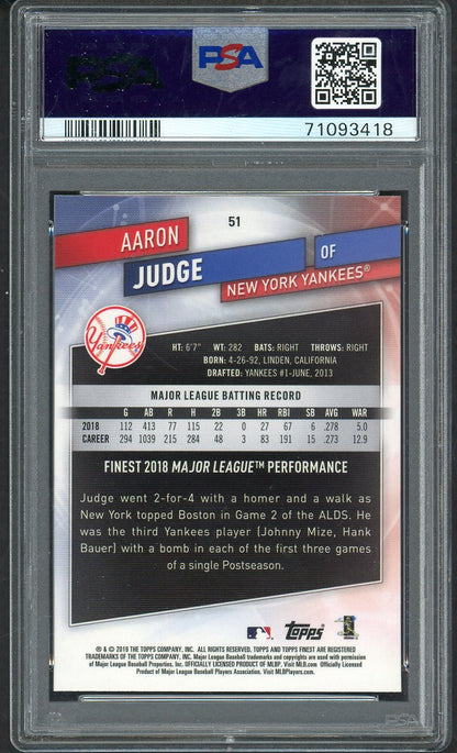 2019 Topps Finest # 51 Aaron Judge Yankees PSA 10 GEM MINT 563500