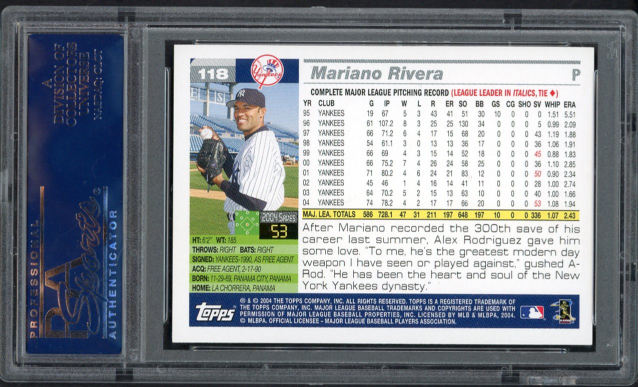 2005 Topps #118 Mariano Rivera Yankees PSA 10 GEM MINT 563503