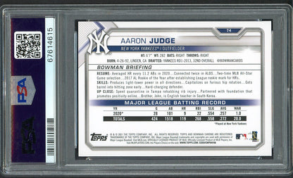 2021 Bowman # 74 Aaron Judge Yankees PSA 10 GEM MINT 563508