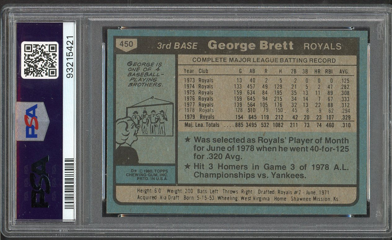 1980 Topps Baseball #450 George Brett Royals PSA 9 MINT 563513