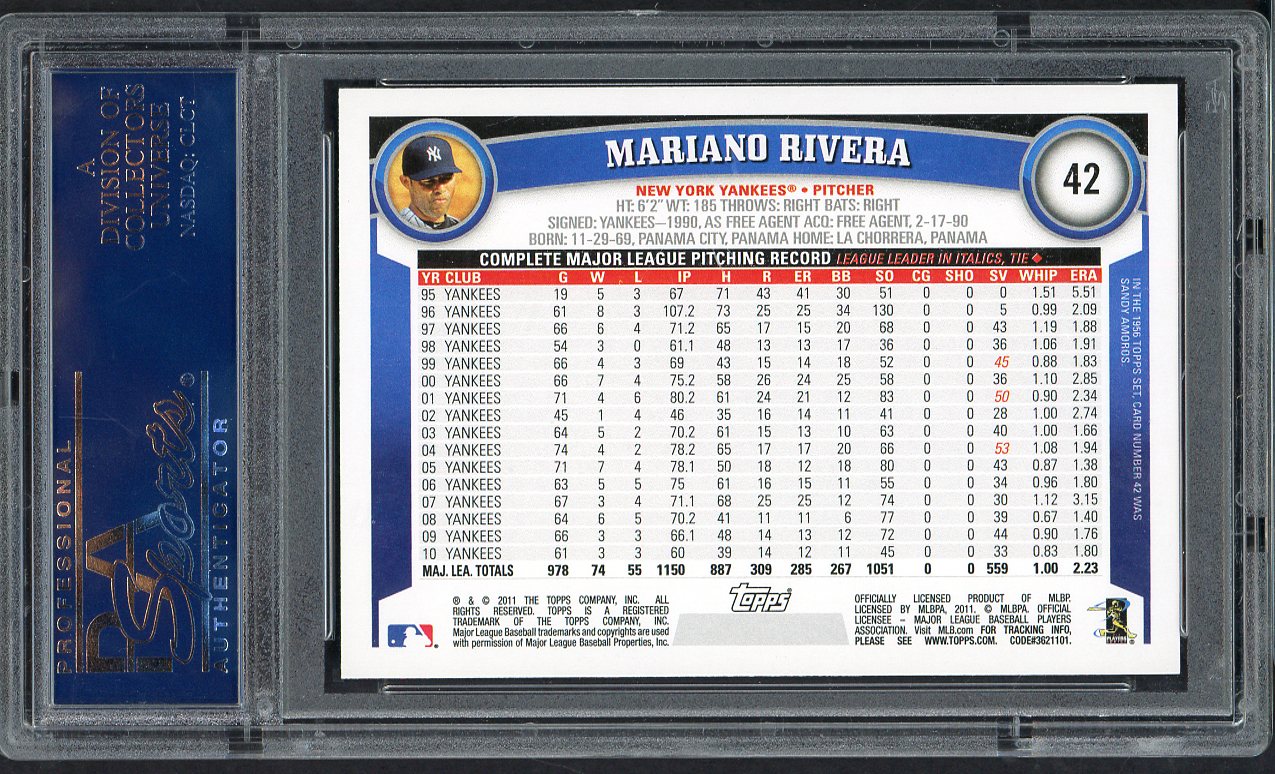 2011 Topps # 42 Mariano Rivera Yankees PSA 10 GEM MINT 563516