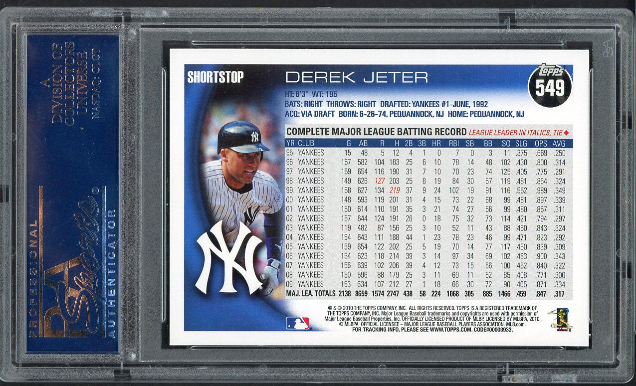 2010 Topps #549 Derek Jeter Yankees PSA 10 GEM MINT 563527