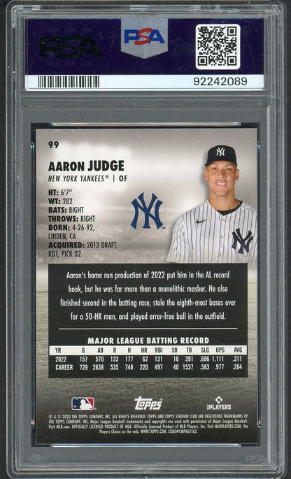 2023 Stadium Club # 99 Aaron Judge Yankees PSA 10 GEM MINT 563540