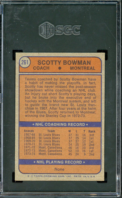 1974 Topps Hockey #261 Scotty Bowman Baseball Canadiens SGC 7 NM 563551