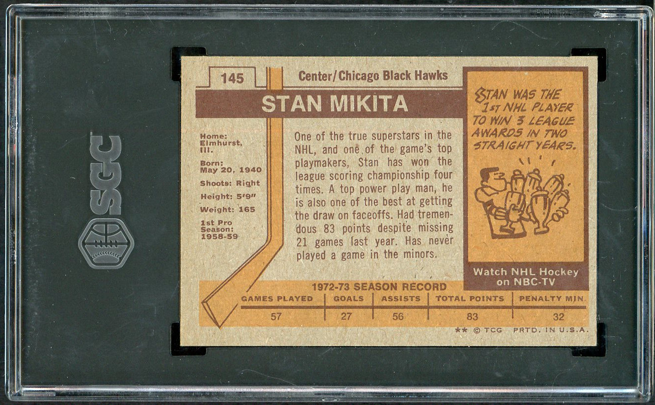 1973 Topps Hockey #145 Stan Mikita Black Hawks SGC 7 NM 563552