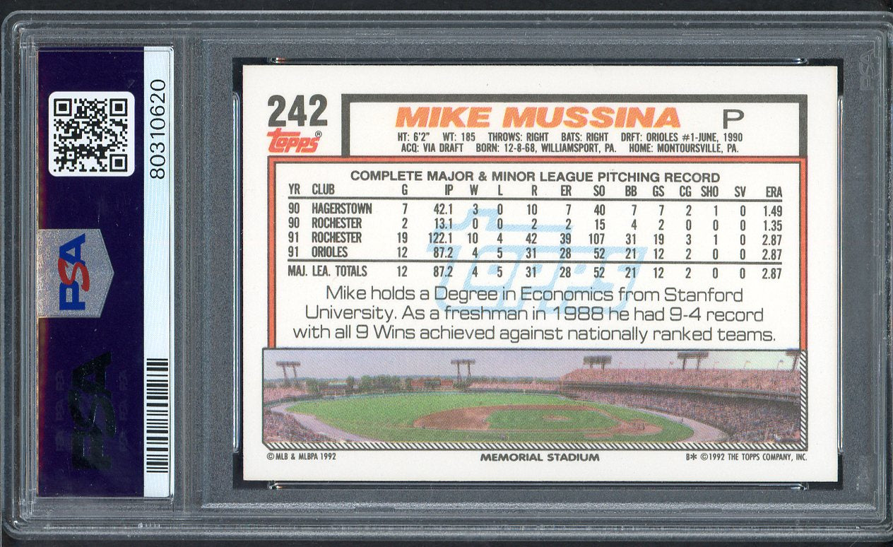 1992 Topps #242 Mike Mussina Orioles PSA 10 GEM MINT 563554