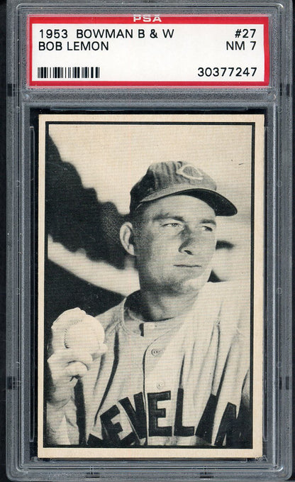 1953 Bowman B&W Baseball #027 Bob Lemon Indians PSA 7 NM 563558