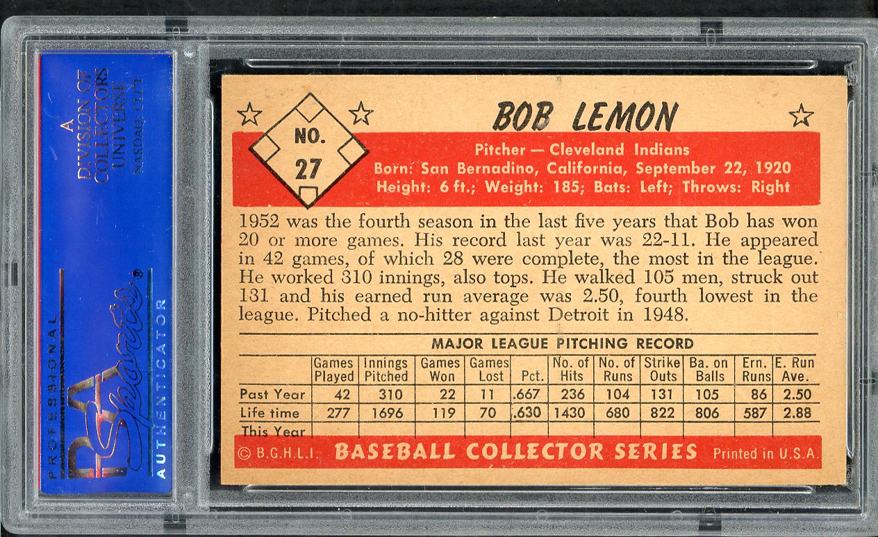 1953 Bowman B&W Baseball #027 Bob Lemon Indians PSA 7 NM 563558