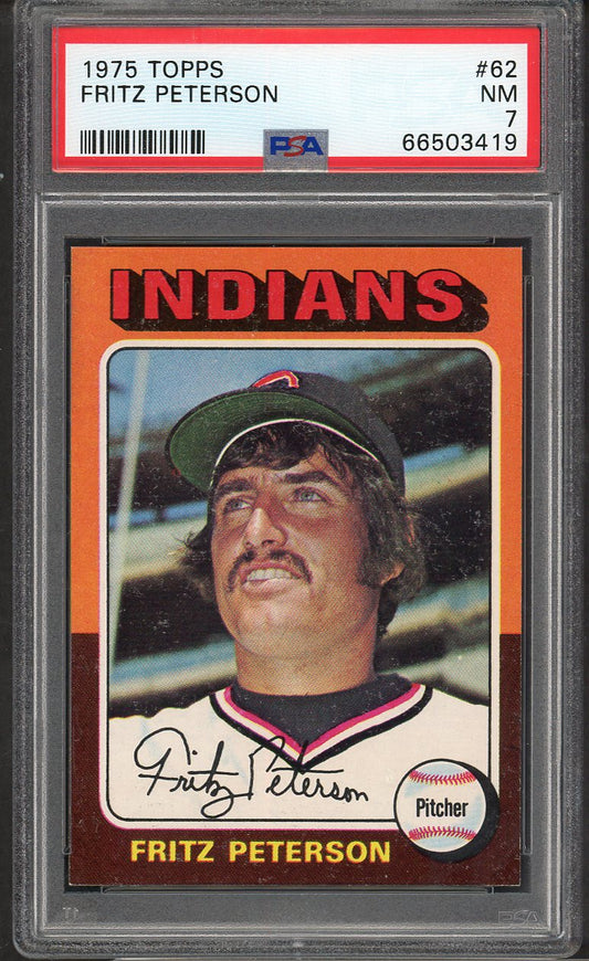 1975 Topps Baseball #062 Fritz Peterson Indians PSA 7 NM 563562