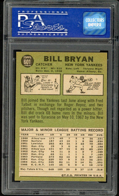 1967 Topps Baseball #601 Bill Bryan Yankees PSA 8 NM/MT 563563