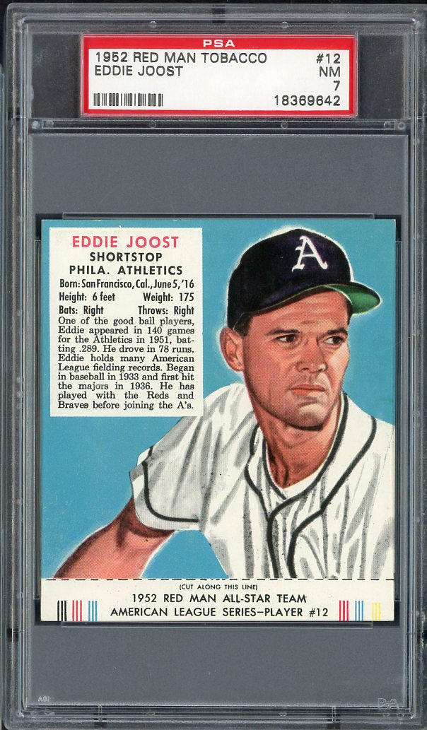 1952 Red Man # 12AL Eddie Joost A's PSA 7 NM w Tab 563577