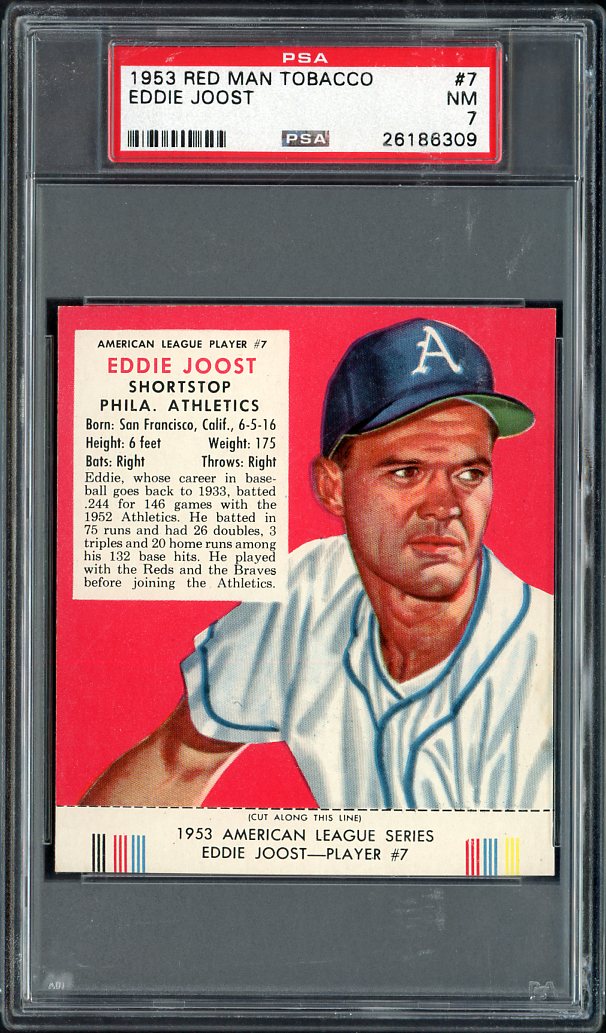 1953 Red Man #  7AL Eddie Joost A's PSA 7 NM w Tab 563578