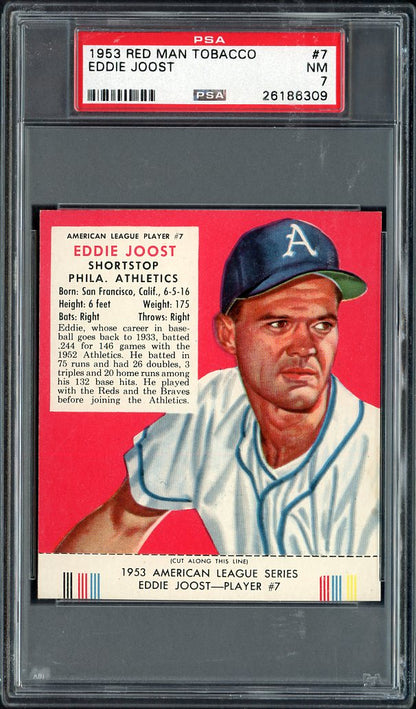 1953 Red Man #  7AL Eddie Joost A's PSA 7 NM w Tab 563578