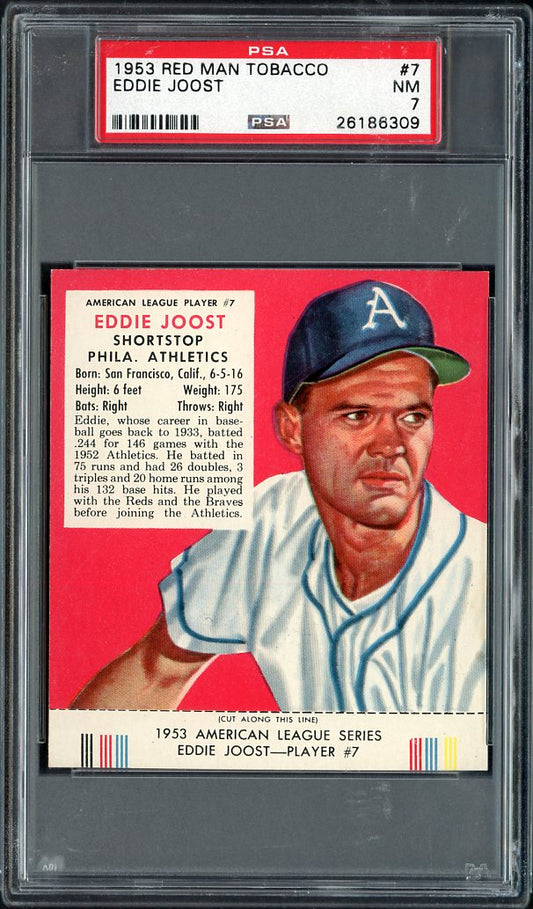 1953 Red Man #  7AL Eddie Joost A's PSA 7 NM w Tab 563578