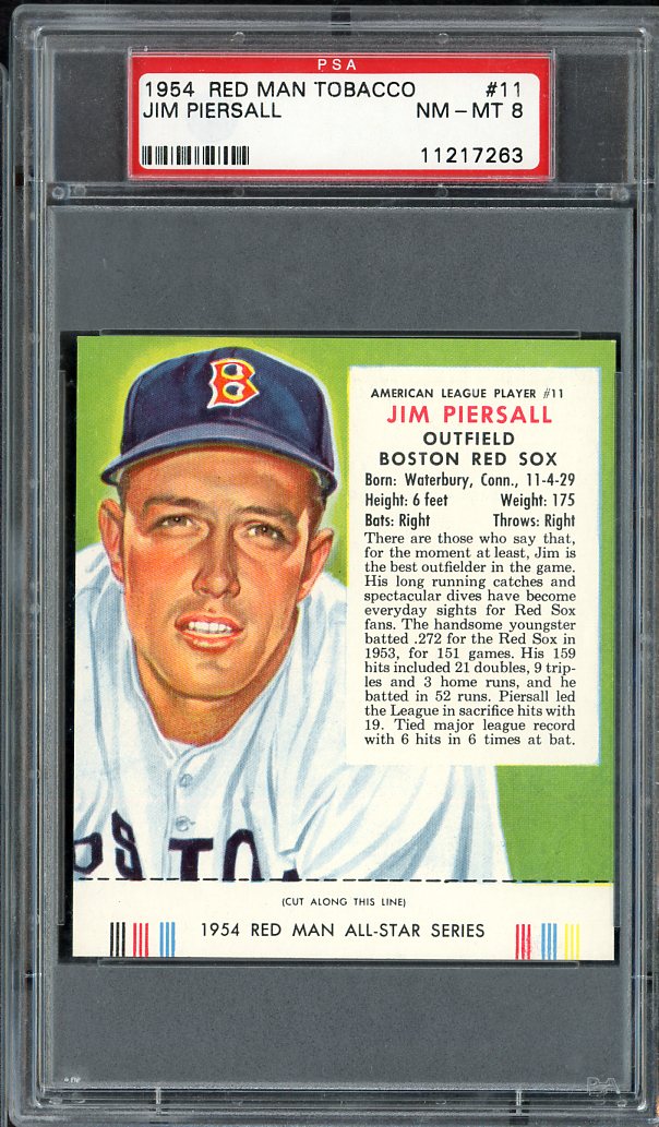 1954 Red Man # 11AL Jimmy Piersall Red Sox PSA 8 NM/MT w Tab 563579