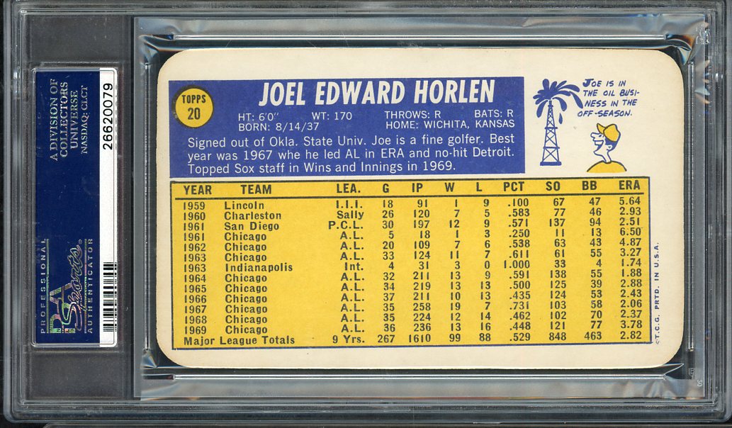 1970 Topps Baseball Supers # 20 Joe Horlen White Sox PSA 9 MINT 563587
