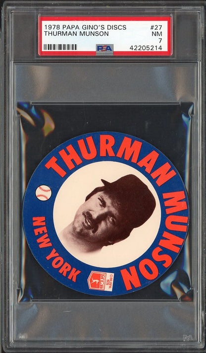 1978 Papa Ginos Discs # 27 Thurman Munson Yankees PSA 7 NM 563589