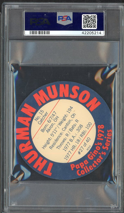 1978 Papa Ginos Discs # 27 Thurman Munson Yankees PSA 7 NM 563589