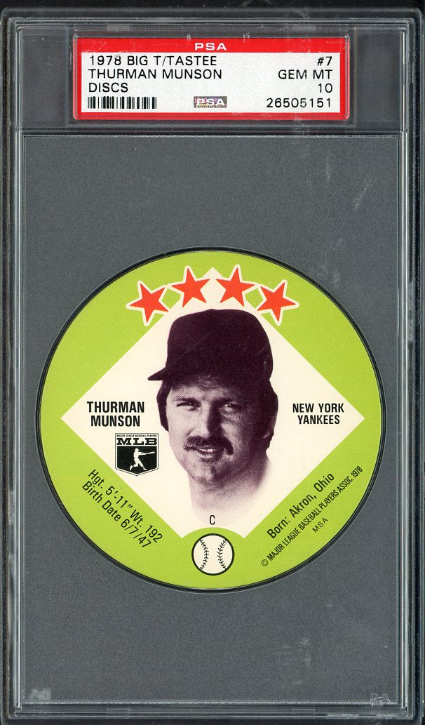 1978 Tasty Freeze Discs #  7 Thurman Munson Yankees PSA 10 GEM MINT 563590