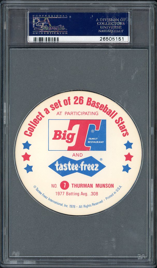 1978 Tasty Freeze Discs #  7 Thurman Munson Yankees PSA 10 GEM MINT 563590