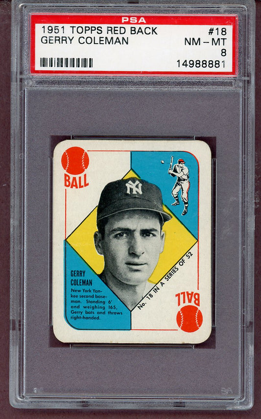 1951 Topps Red Backs #018 Jerry Coleman Yankees PSA 8 NM/MT 563593