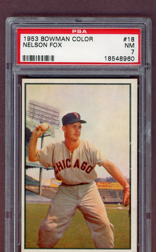 1953 Bowman Color Baseball #018 Nellie Fox White Sox PSA 7 NM 563596