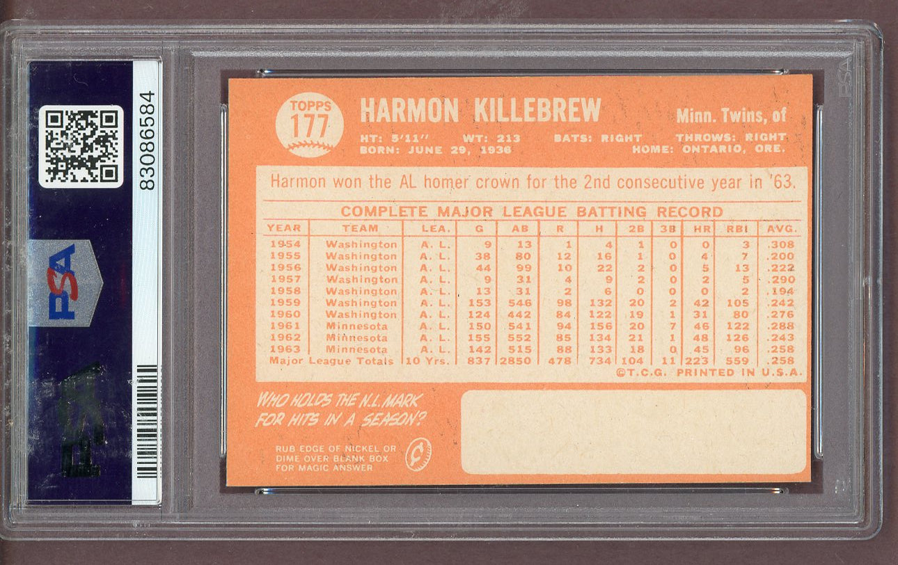 1964 Topps Baseball #177 Harmon Killebrew Twins PSA 6 EX-MT 563598