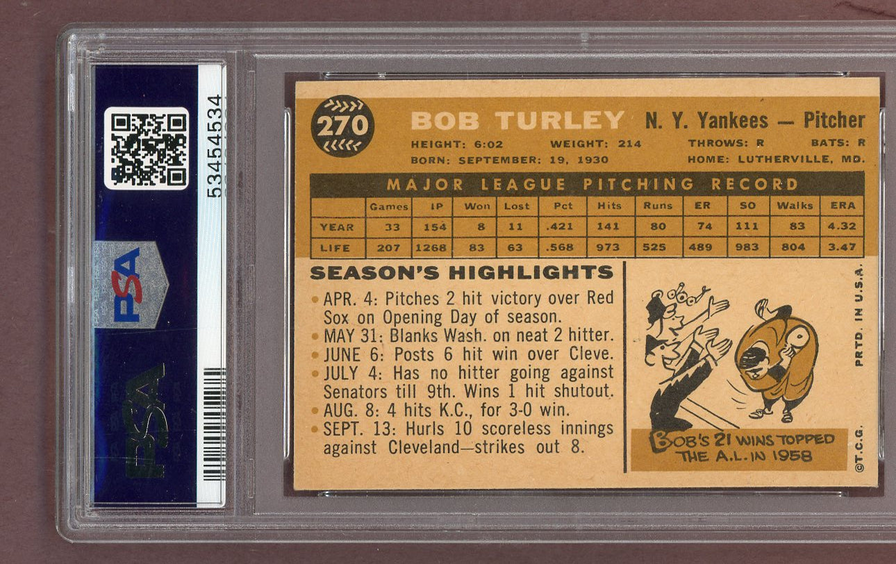 1960 Topps Baseball #270 Bob Turley Yankees PSA 8 NM/MT 563604