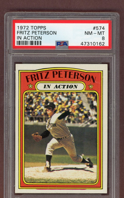 1972 Topps Baseball #574 Fritz Peterson IA Yankees PSA 8 NM/MT 563607