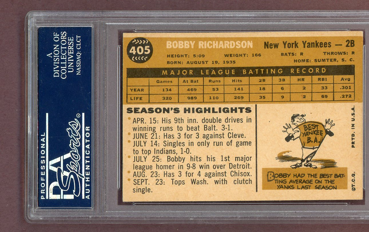 1960 Topps Baseball #405 Bobby Richardson Yankees PSA 6 EX-MT 563612