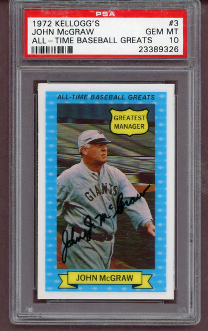 1972 Kelloggs ATG #003 John McGraw Giants PSA 10 GEM MINT 563622